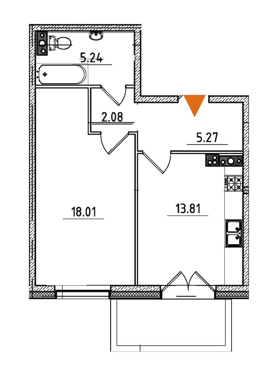 Однокомнатная квартира в : площадь 45.98 м2 , этаж: 6 – купить в Санкт-Петербурге